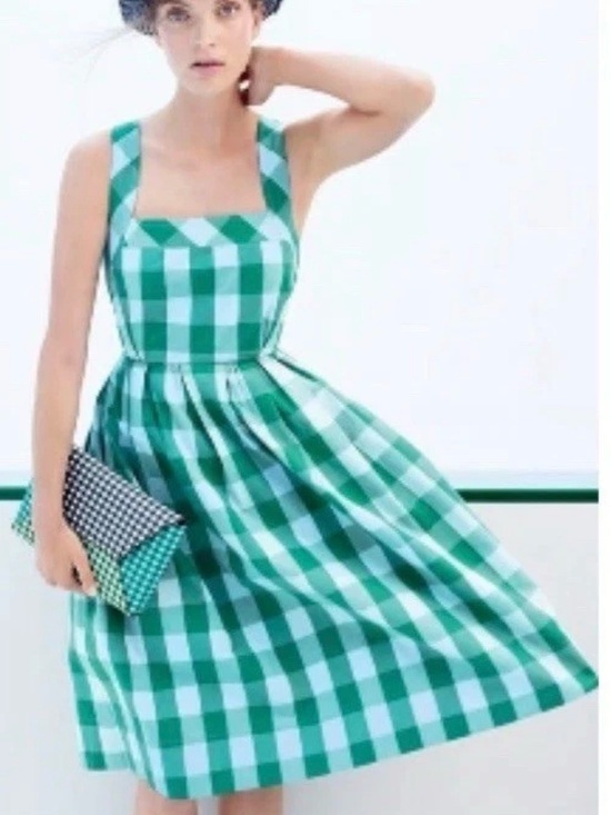 J. Crew Dresses & Skirts - J. Crew Green and White Gingham Square-Neck Midi Dress